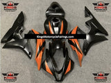 Matte Black and Orange Fairing Kit for a 2007 and 2008 Honda CBR600RR motorcycle