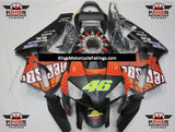 Matte Black and Orange Rossi Fairing Kit for a 2003 and 2004 Honda CBR600RR motorcycle