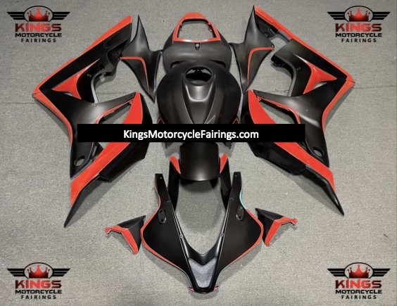Matte Black and Red Fairing Kit for a 2007 and 2008 Honda CBR600RR motorcycle