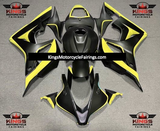 Matte Black and Yellow Fairing Kit for a 2007 and 2008 Honda CBR600RR motorcycle.