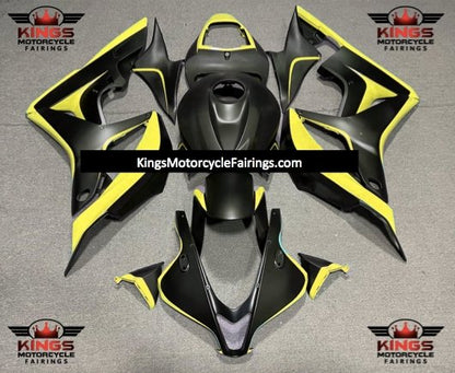 Matte Black and Yellow Fairing Kit for a 2007 and 2008 Honda CBR600RR motorcycle.