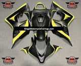 Matte Black and Yellow Fairing Kit for a 2007 and 2008 Honda CBR600RR motorcycle.