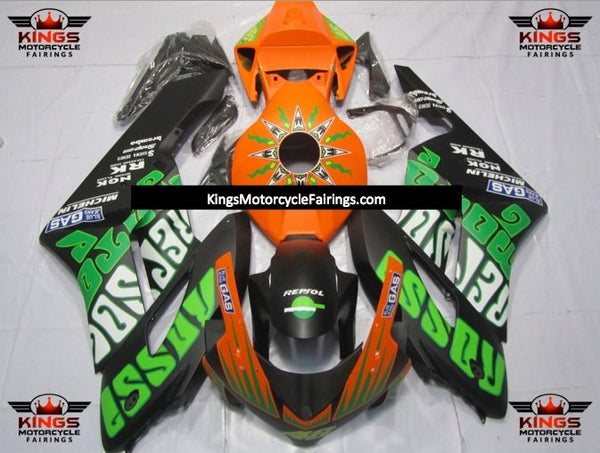 Honda CBR1000RR (2004-2005) Matte Black, Green & Orange Rossi Fairings