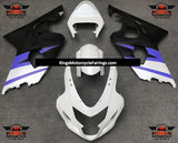 Matte White, Blue and Black Fairing Kit for a 2004 & 2005 Suzuki GSX-R750 motorcycle