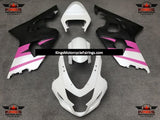 Matte White, Pink and Black Fairing Kit for a 2004 & 2005 Suzuki GSX-R600 motorcycle