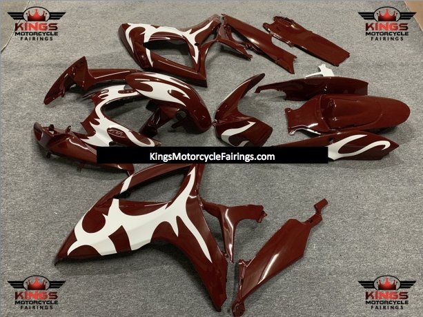 Maroon and White Tribal Fairing Kit for a 2006 & 2007 Suzuki GSX-R600 motorcycle