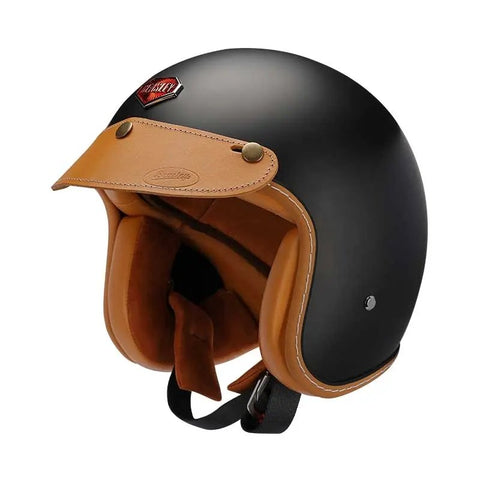 Matte Black & Leather Open Face 3/4 Beasley Motorcycle Helmet is brought to you by KingsMotorcycleFairings.com