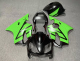 Matte Black and Green Fairing Kit for a 2001, 2002, 2003 Honda CBR600F4i motorcycle