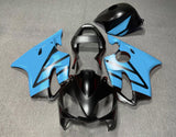 Matte Black and Light Blue Fairing Kit for a 2001, 2002, 2003 Honda CBR600F4i motorcycle