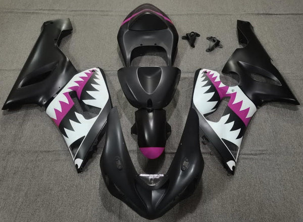 Fairing kit for a Kawasaki ZX6R 636 (2005-2006) Matte Black, White & Pink Shark