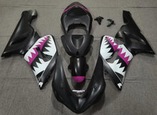 Matte Black, White and Pink Shark Fairing Kit for a 2005 & 2006 Kawasaki ZX-6R 636 motorcycle