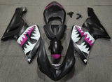 Matte Black, White and Pink Shark Fairing Kit for a 2005 & 2006 Kawasaki ZX-6R 636 motorcycle
