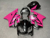 Matte Black and Pink Fairing Kit for a 2001, 2002, 2003 Honda CBR600F4i motorcycle