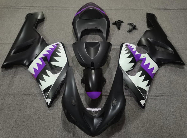 Fairing kit for a Kawasaki ZX6R 636 (2005-2006) Matte Black, White & Purple Shark