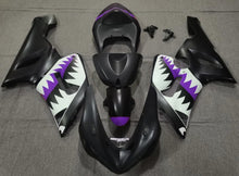 Matte Black, White and Purple Shark Fairing Kit for a 2005 & 2006 Kawasaki ZX-6R 636 motorcycle