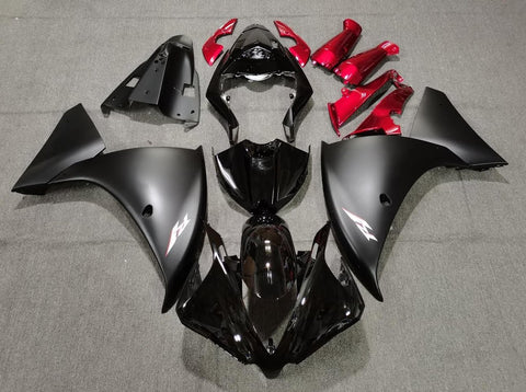 Black, Matte Black and Red Fairing Kit for a 2009, 2010 & 2011 Yamaha YZF-R1 motorcycle