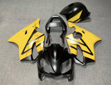 Matte Black and Yellow Fairing Kit for a 2001, 2002, 2003 Honda CBR600F4i motorcycle