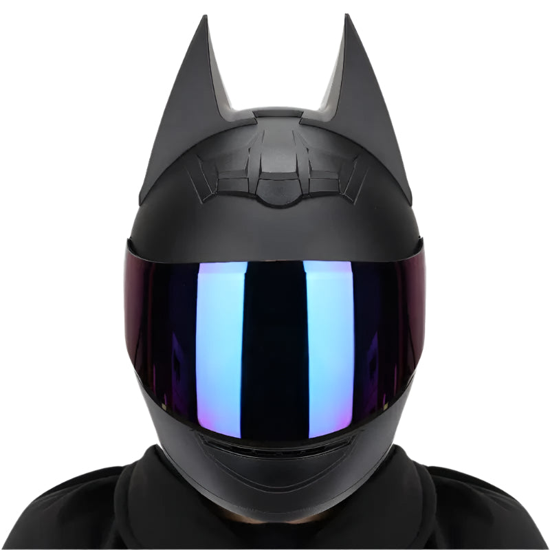 Matte Black Batman Motorcycle Helmet, Blue Visor at KingsMotorcycleFairings.com
