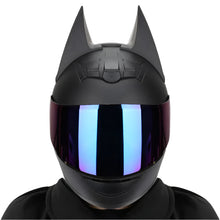 Matte Black Batman Motorcycle Helmet, Blue Visor at KingsMotorcycleFairings.com
