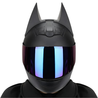 Matte Black Batman Motorcycle Helmet, Blue Visor at KingsMotorcycleFairings.com