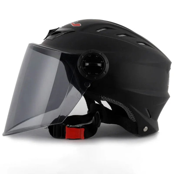 Matte Black Half Face Motorcycle Helmet with Large Black Visor is brought to you by KingsMotorcycleFairings.com