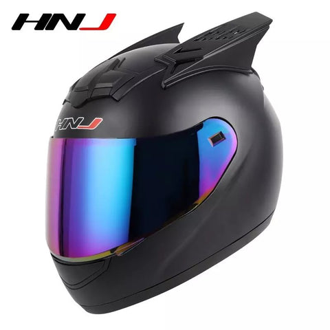The Matte Black HNJ Full-Face Motorcycle Helmet with Horns is brought to you by Kings Motorcycle Fairings