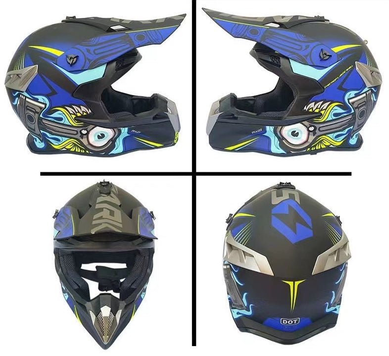 Matte Black, Blue, Gray, Turquoise & Yellow Piston Dirt Bike Motorcycle Helmet at KingsMotorcycleFairings.com