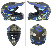 Matte Black, Blue, Gray, Turquoise & Yellow Piston Dirt Bike Motorcycle Helmet at KingsMotorcycleFairings.com