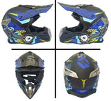 Matte Black, Blue, Gray, Turquoise & Yellow Piston Dirt Bike Motorcycle Helmet at KingsMotorcycleFairings.com