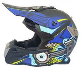 Matte Black, Blue, Gray, Turquoise & Yellow Piston Dirt Bike Motorcycle Helmet at KingsMotorcycleFairings.com