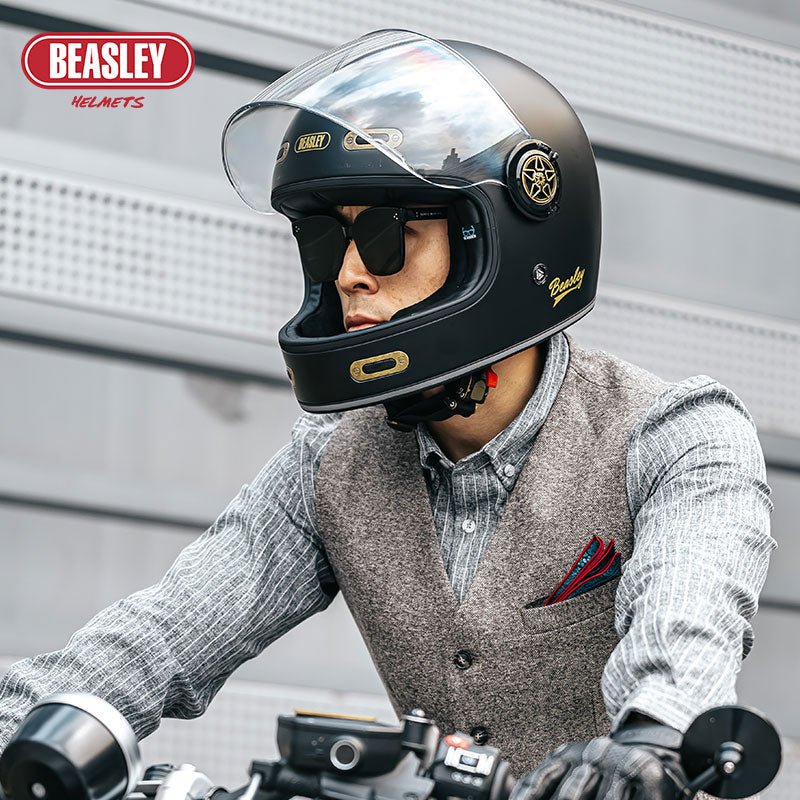 black and gold motorcycle king helmet Matte Black, Gold Beasley Motorcycle Helmet