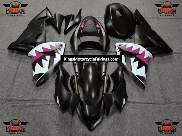 Fairing kit for a Kawasaki ZX10R (2004-2005) Matte Black, Pink & White Shark Teeth