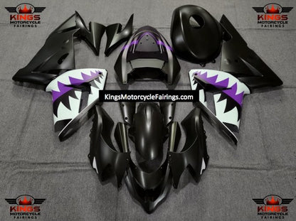 Fairing kit for a Kawasaki ZX10R (2004-2005) Matte Black, Purple & White Shark Teeth