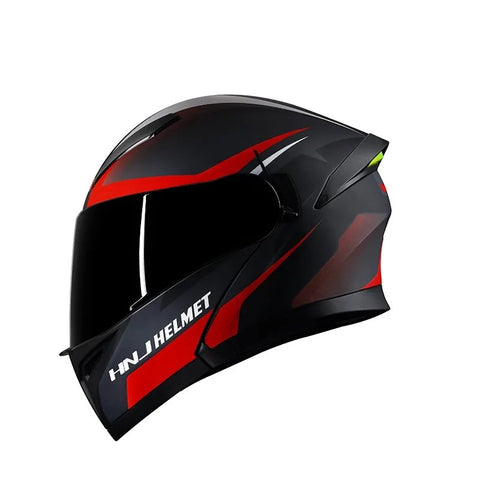 Matte Black, Red and Silver HNJ Modular Full-Face Motorcycle Helmet by KingsMotorcycleFairings.com