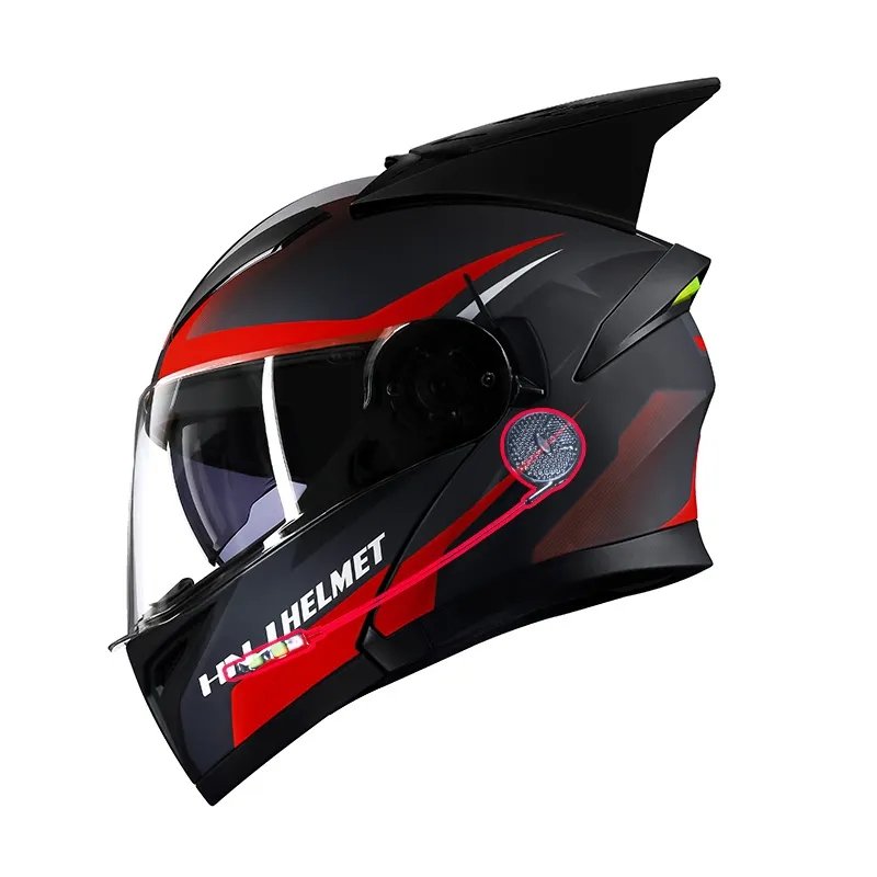 Matte Black, Red Modular Motorcycle Helmet