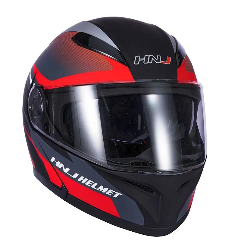Matte Black, Red and Silver HNJ Modular Full-Face Motorcycle Helmet by KingsMotorcycleFairings.com