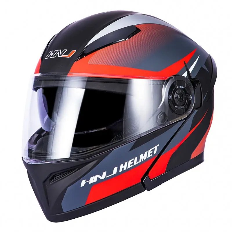 Matte Black, Red and Silver HNJ Modular Full-Face Motorcycle Helmet by KingsMotorcycleFairings.com