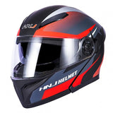 Matte Black, Red and Silver HNJ Modular Full-Face Motorcycle Helmet by KingsMotorcycleFairings.com