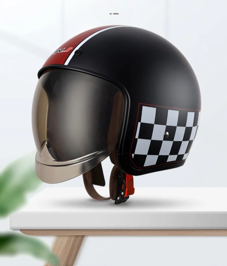 Retro Motorcycle Helmet in Matte Black, Red, White | Kings
