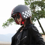 Matte Black, Red and White Checkered Retro Motorcycle Helmet is brought to you by KingsMotorcycleFairings.com