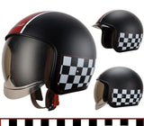 Matte Black, Red and White Checkered Retro Motorcycle Helmet is brought to you by KingsMotorcycleFairings.com