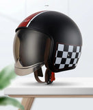 Matte Black, Red and White Checkered Retro Motorcycle Helmet is brought to you by KingsMotorcycleFairings.com