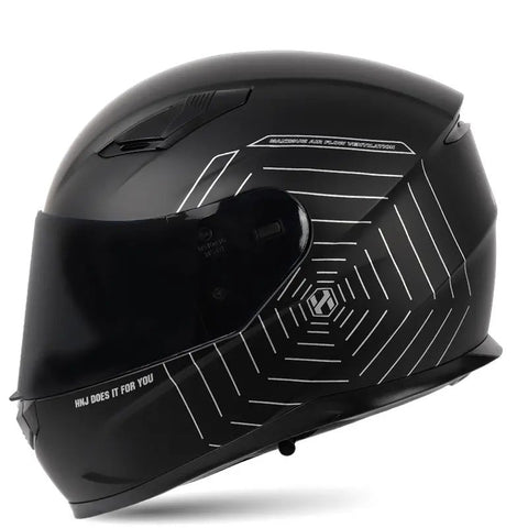 Matte Black and Silver Spider Web HNJ Full-Face Motorcycle Helmet is brought to you by KingsMotorcycleFairings.com