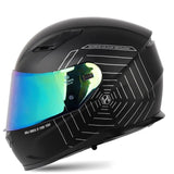 Matte Black and Silver Spider Web HNJ Full-Face Motorcycle Helmet is brought to you by KingsMotorcycleFairings.com