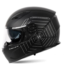 Matte Black and Silver Spider Web HNJ Full-Face Motorcycle Helmet is brought to you by KingsMotorcycleFairings.com