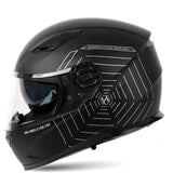 Matte Black and Silver Spider Web HNJ Full-Face Motorcycle Helmet is brought to you by KingsMotorcycleFairings.com