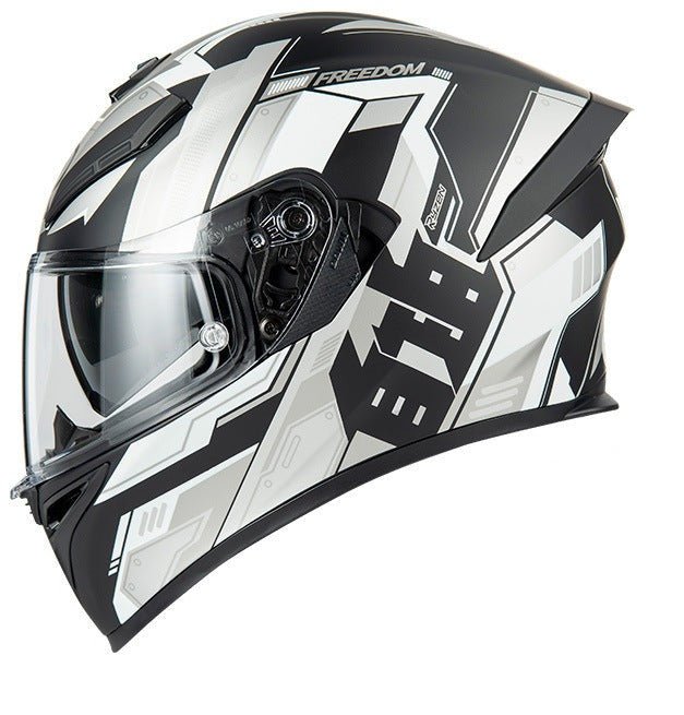 Matte Black, Silver & White Freedom Motorcycle Helmet