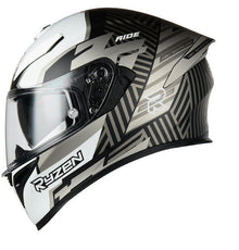 Matte Black, Silver & White Ride Ryzen Motorcycle Helmet at KingsMotorcycleFairings.com