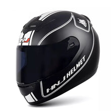 The Matte Black and White Stripe HNJ Full-Face Motorcycle Helmet is brought to you by Kings Motorcycle Fairings