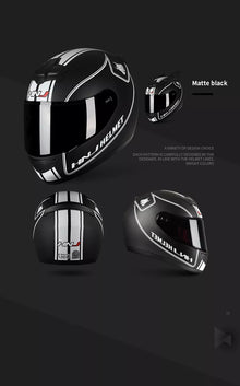 The Matte Black and White Stripe HNJ Full-Face Motorcycle Helmet is brought to you by Kings Motorcycle Fairings